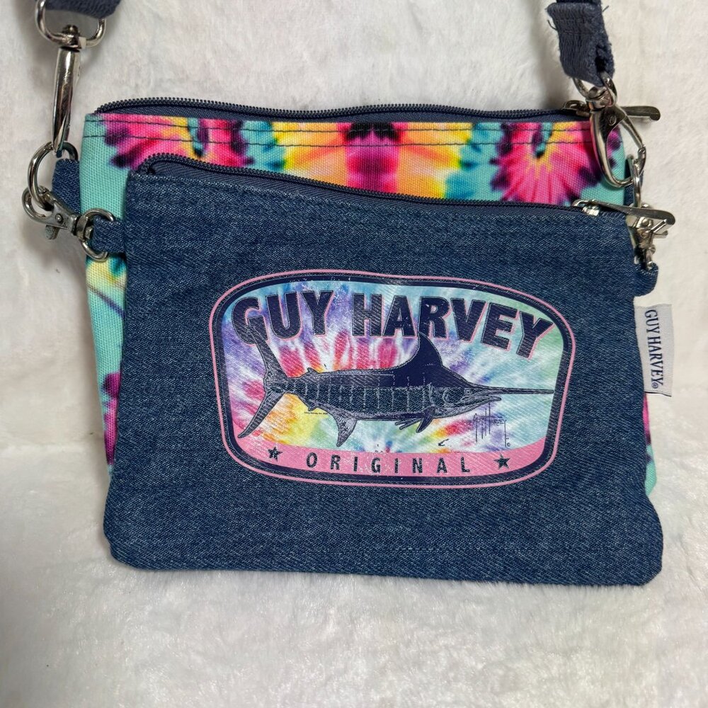 Guy Harvey Tie-Dye double Crossbody Bags 2 in one design denim tie-dye